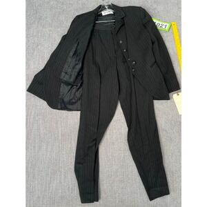 Vtg Agatha 2-Piece Blazer & Pants Suit Set Girls 38 Black Pinstripe Wool Blend